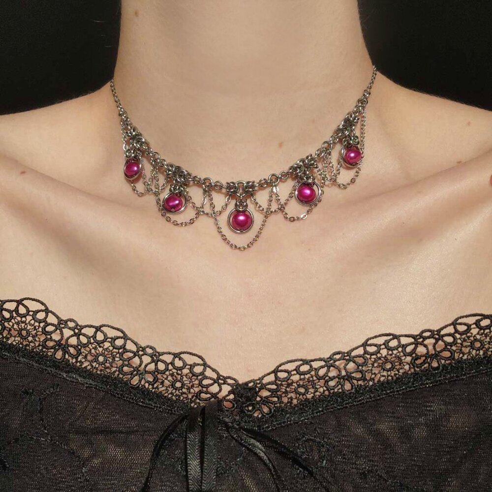 Pink and silver princess choker necklace - Picture 10 of 13
